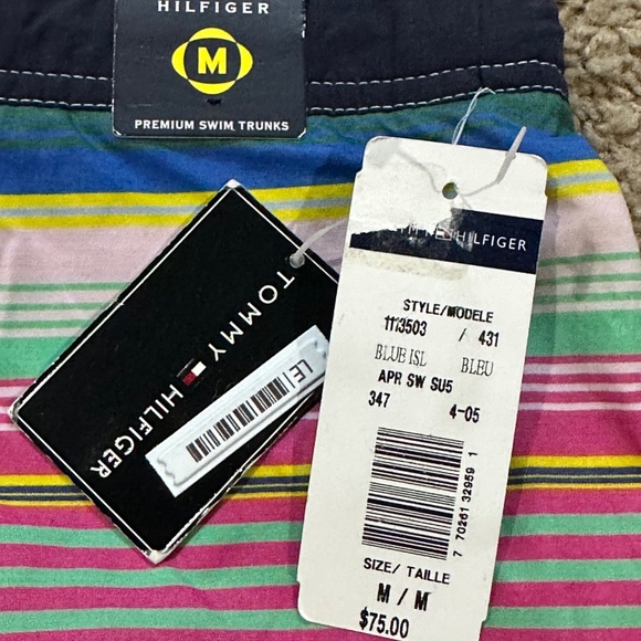 NWT Men's TOMMY HILFIGER Multi Stripe Swim Board Shorts Size M - Picture 2 of 4